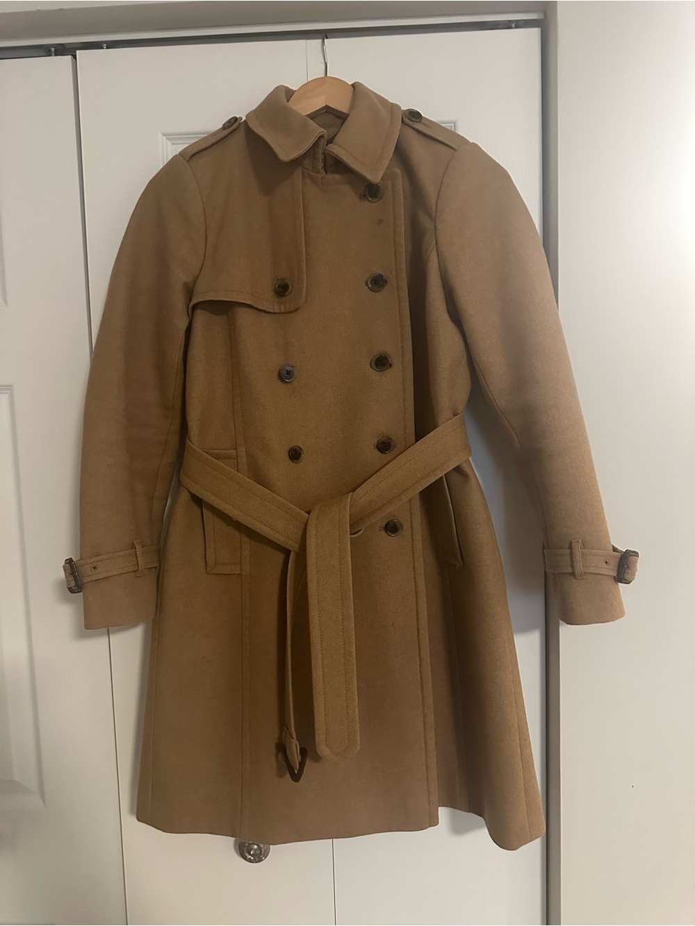 J. Crew Camel Double-Breasted Trench Coat with Belt